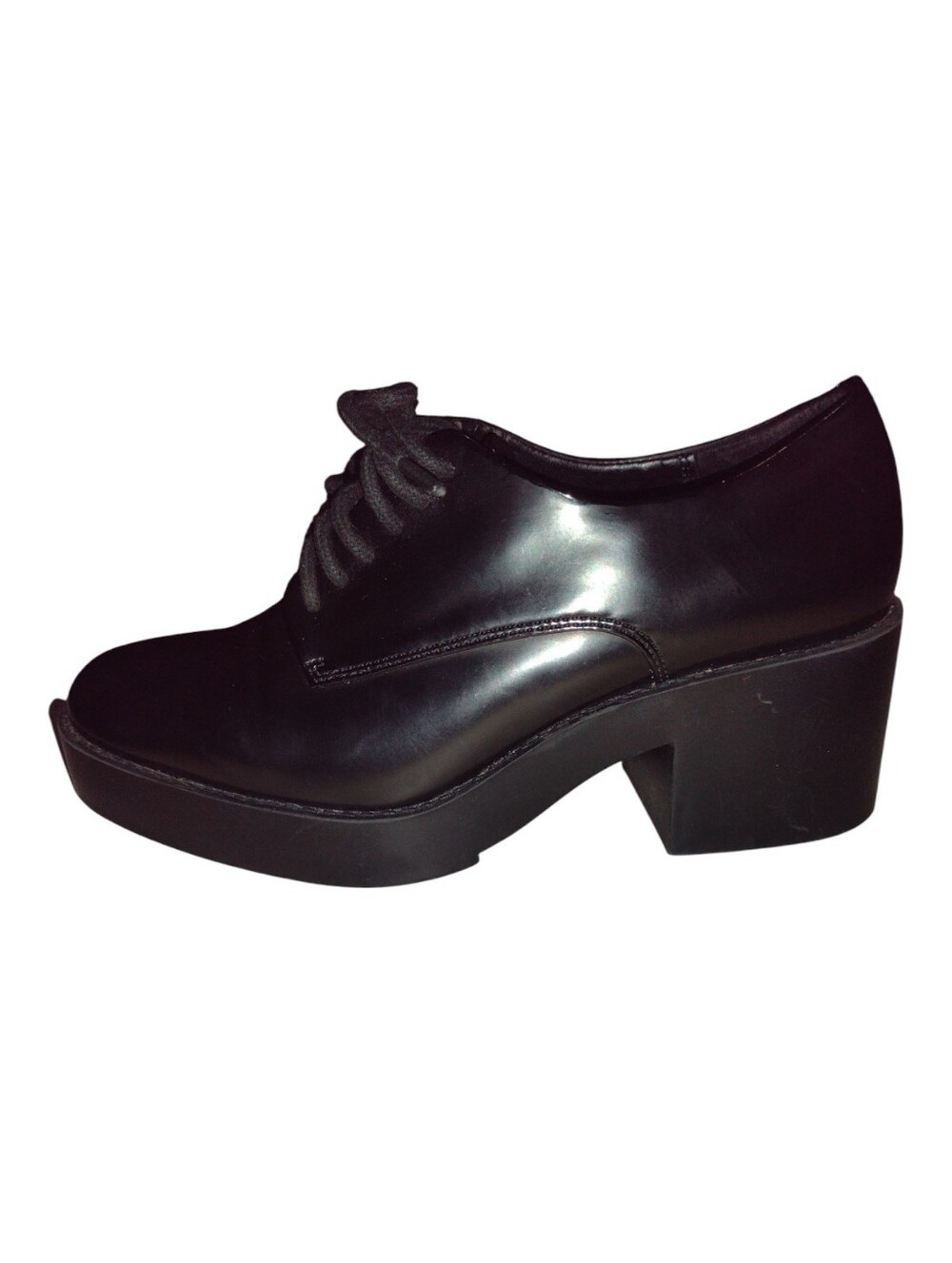 Zara Black Chunky-Heel Lace-Up Oxfords
